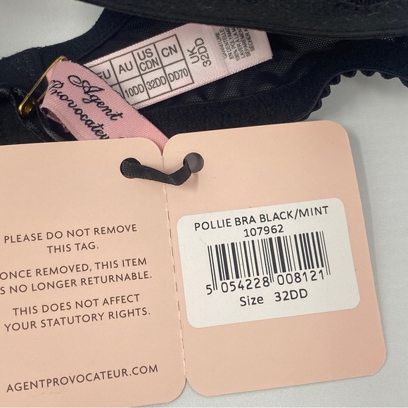 NWT Agent Provocateur Pollie Black Green Bra 32DD - Picture 9 of 9